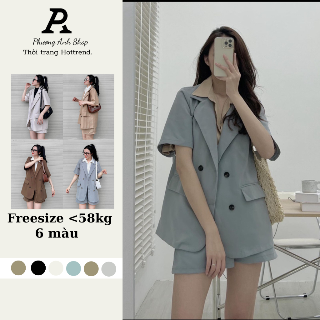 Set Blazer nữ 2 món áo vest blazer tay ngắn mix quần short hot trend, phuonganh18. S109