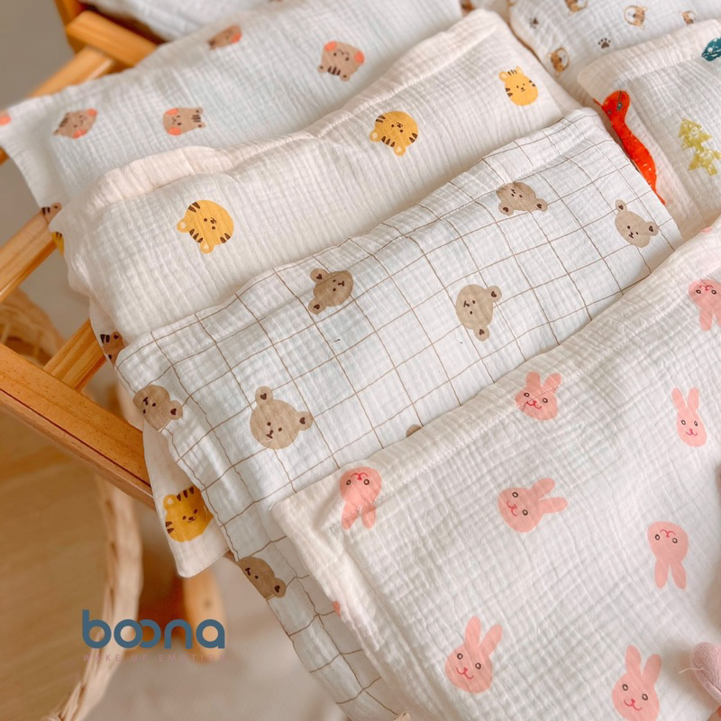 Gối bông xô Sơ sinh   musslin Boona size to - mẫu 2 lớp vỏ gối tháo giặt thoải mái