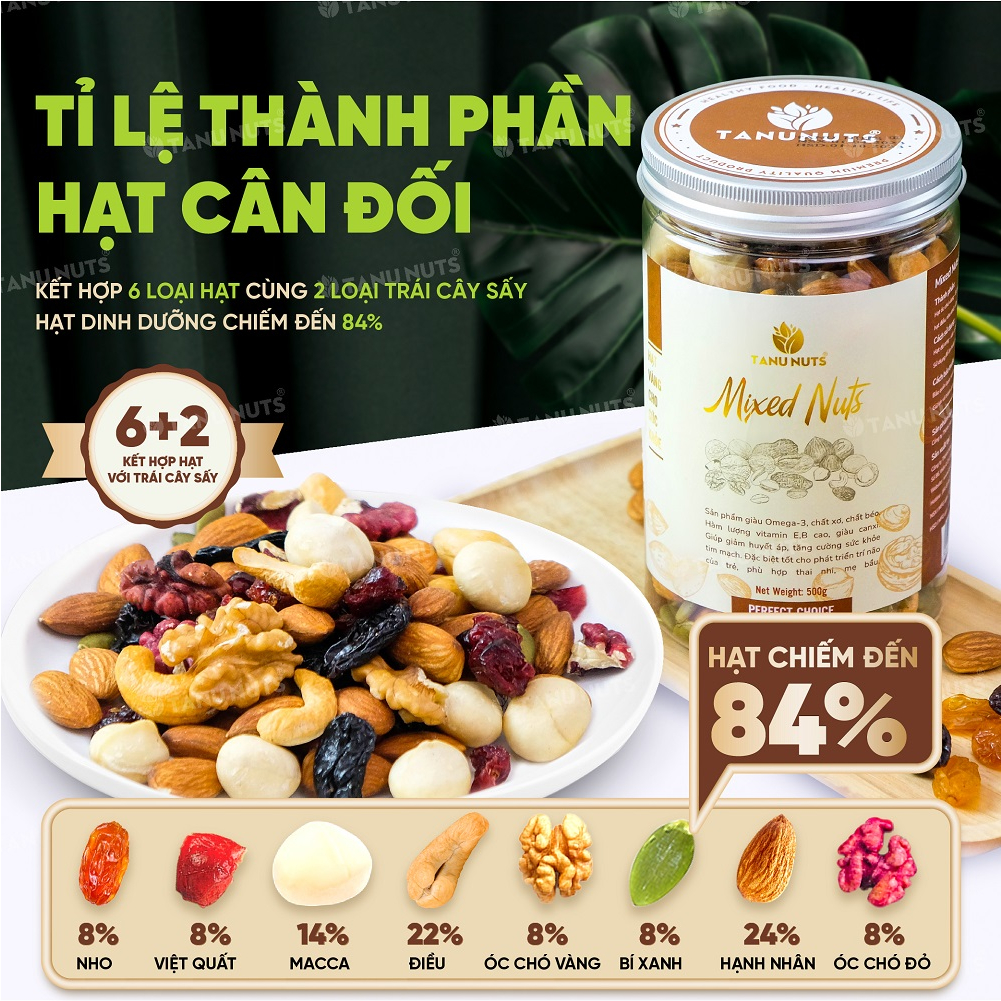 Hạt dinh dưỡng mix 8 loại TANU NUTS hũ 350g/500g, hạt ngũ cốc dinh dưỡng cho bà bầu, ăn kiêng, giảm cân