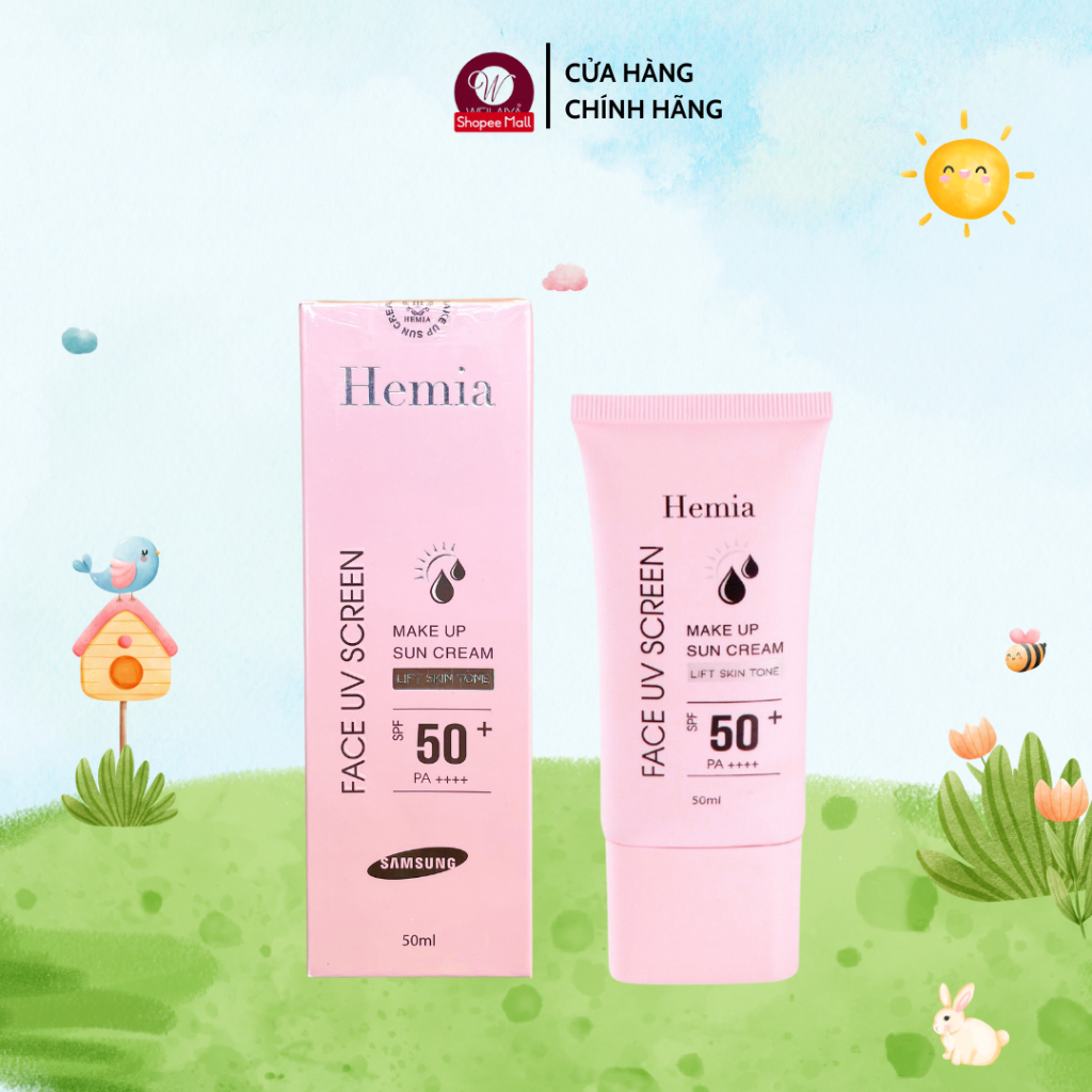 Kem chống nắng Hemia Hàn Quốc 50ml chính hãng tác dụng dưỡng trắng nâng tone SPF50+ thấm mướt nhanh, mịn màng