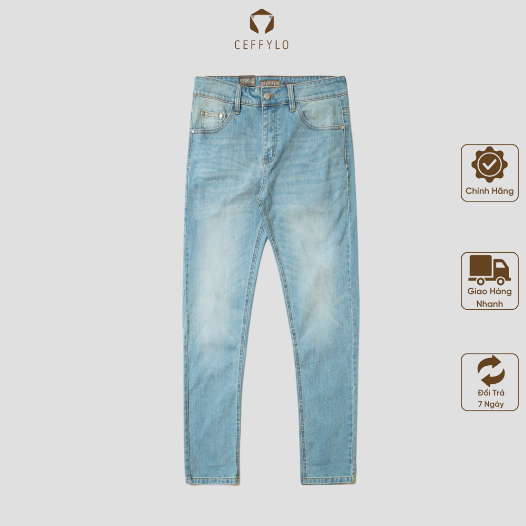 Quần Jeans trơn Xanh Nhạt nam form slimfit trơn CEFFYLO chất Jean thun co giãn nhẹ