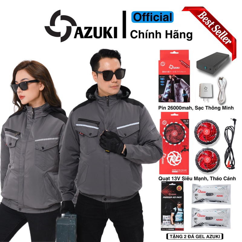 Áo Điều Hòa AZUKI Super Ultra 2023 Pin 26000mah, Quạt 13V Không Chổi Than Công Nghệ Tháo Cánh Đời Mới