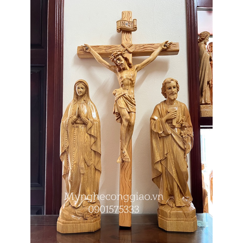bộ tượng công giáo cao 50cm | bộ tượng chúa bằng gỗ pơmu | tượng giesu chịu nạn, ban ơn, giuse