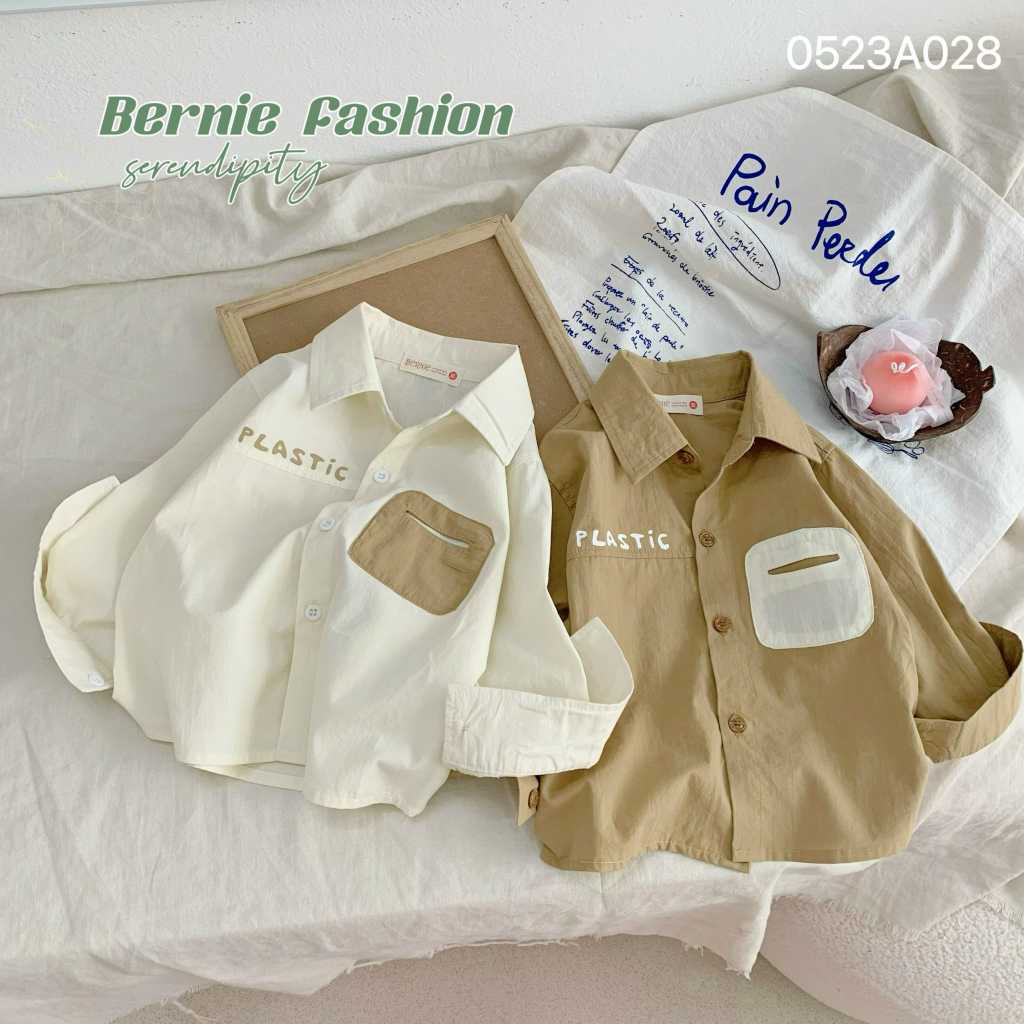 Áo sơ mi dài tay phối ngực Plastic Bernie cho bé
