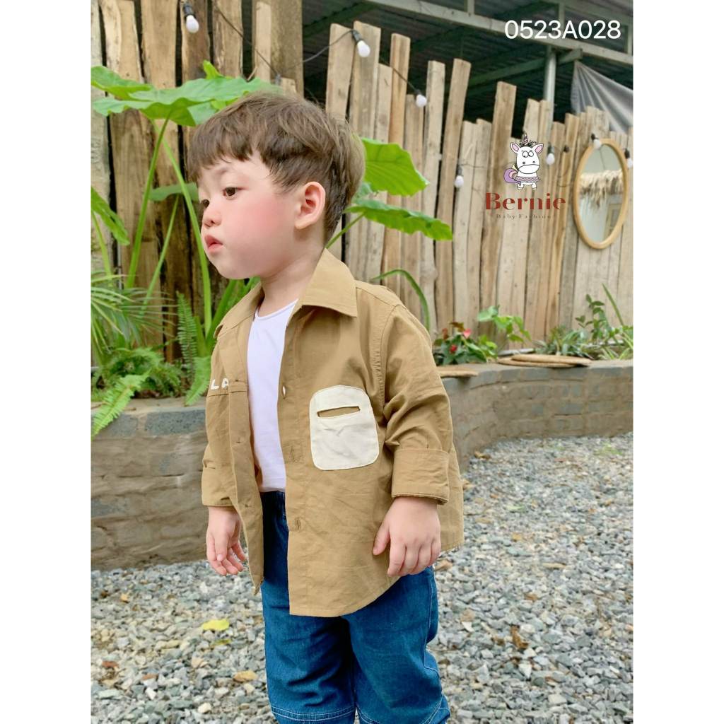 Áo sơ mi dài tay phối ngực Plastic Bernie cho bé