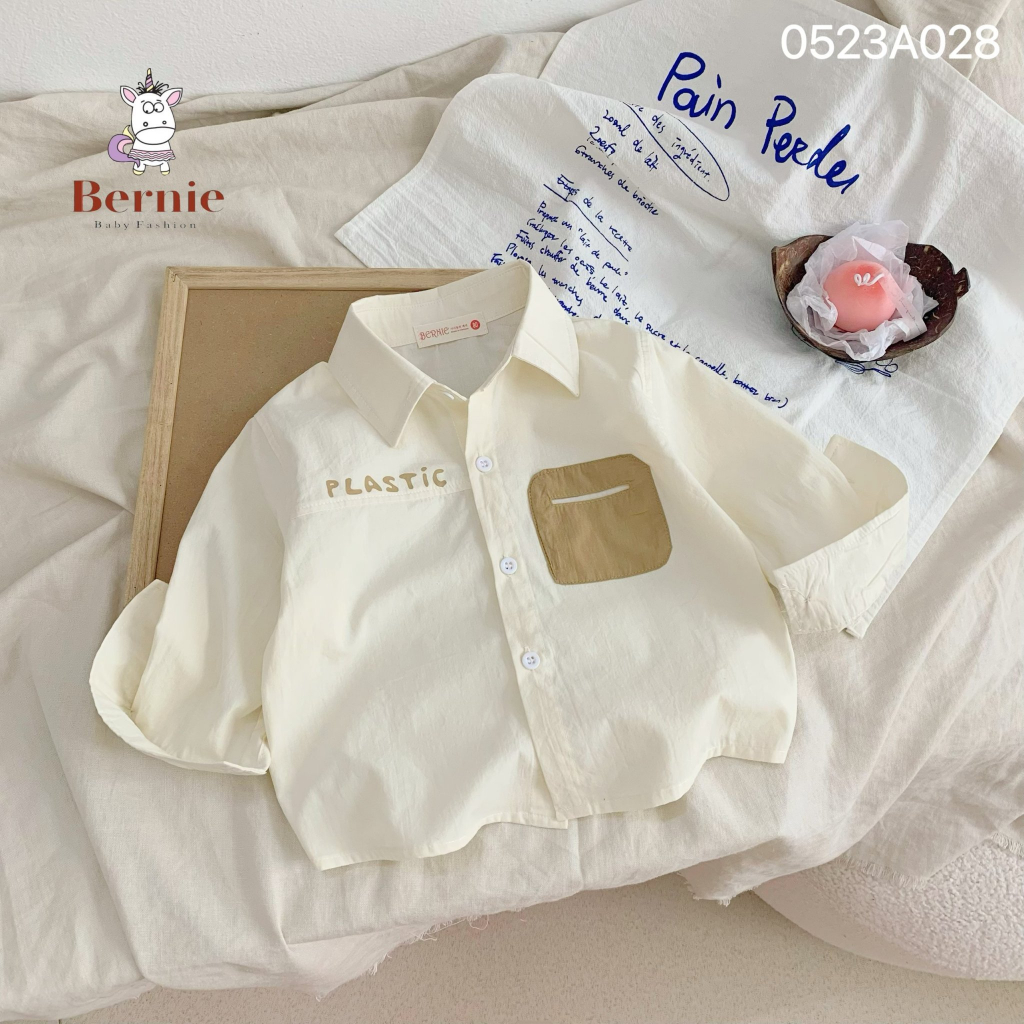 Áo sơ mi dài tay phối ngực Plastic Bernie cho bé