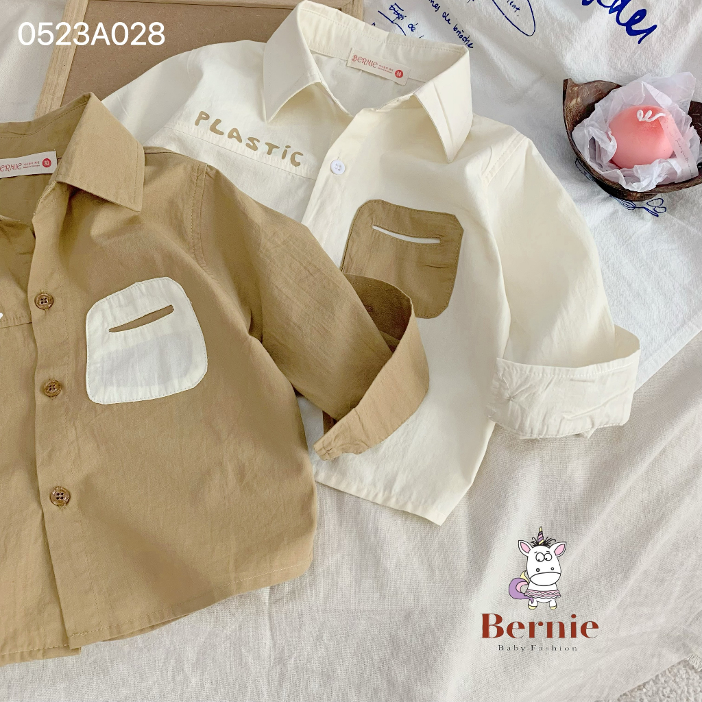 Áo sơ mi dài tay phối ngực Plastic Bernie cho bé