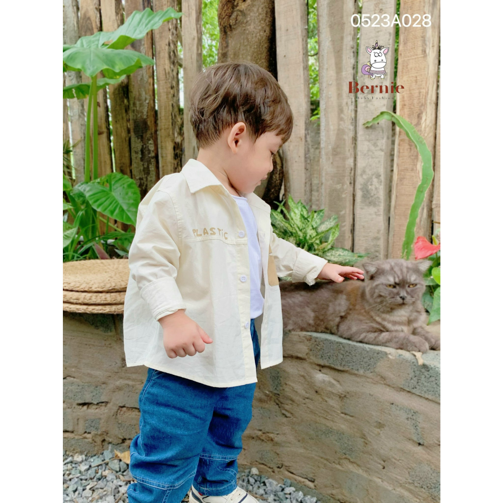 Áo sơ mi dài tay phối ngực Plastic Bernie cho bé