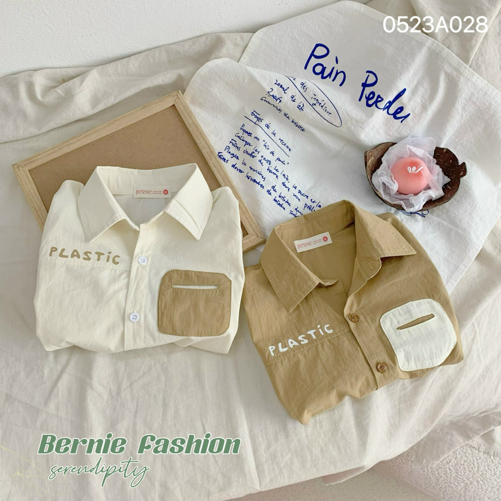 Áo sơ mi dài tay phối ngực Plastic Bernie cho bé