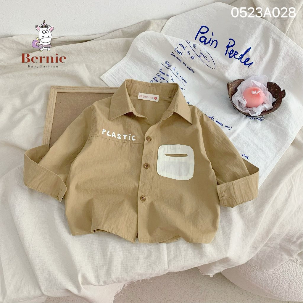 Áo sơ mi dài tay phối ngực Plastic Bernie cho bé