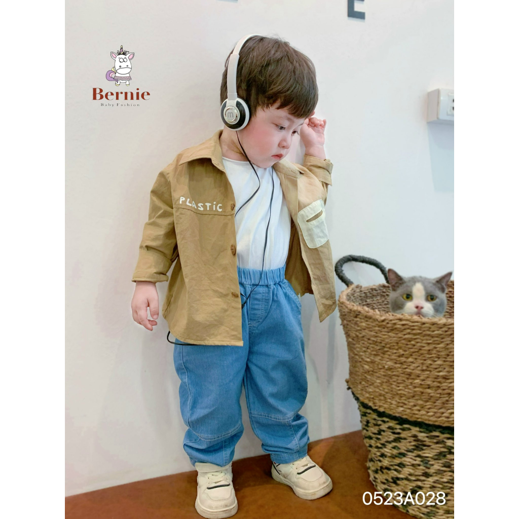 Áo sơ mi dài tay phối ngực Plastic Bernie cho bé