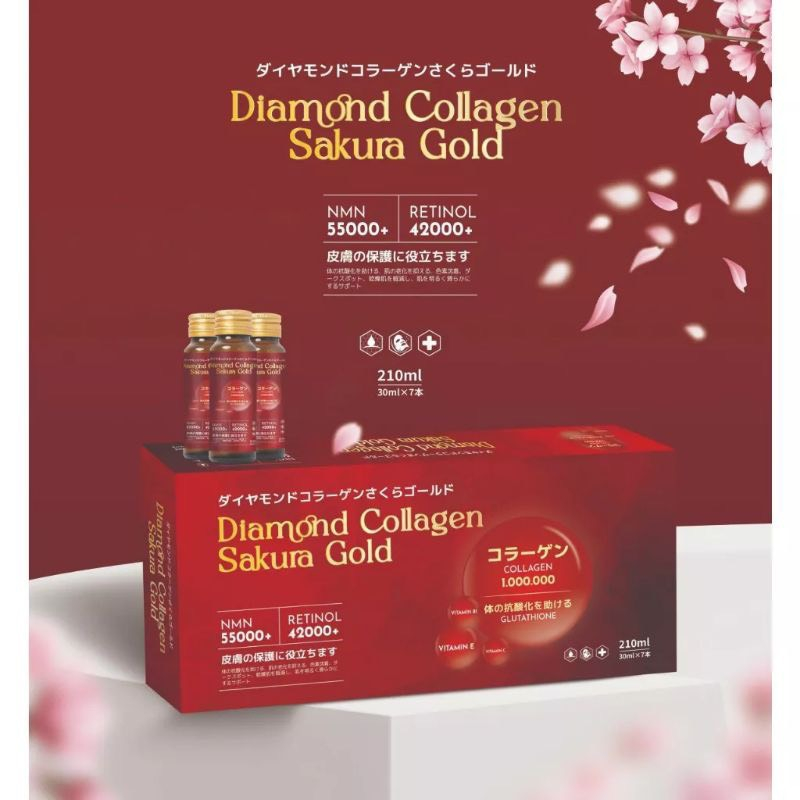 Nước Uống Sáng Da Chống Lão Hoá Diamond Collagen Sakura Gold Hộp 7 lọ 30ml x 7
