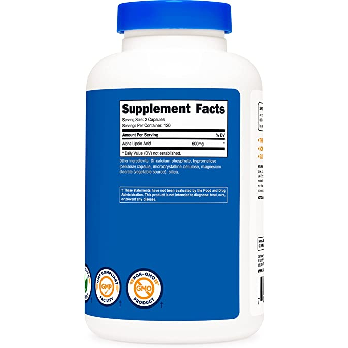 Nutricost Alpha Lipoic Acid 600mg Viên uống đẹp da, chống lão hóa và hỗ trợ người tiểu đường 240 viên