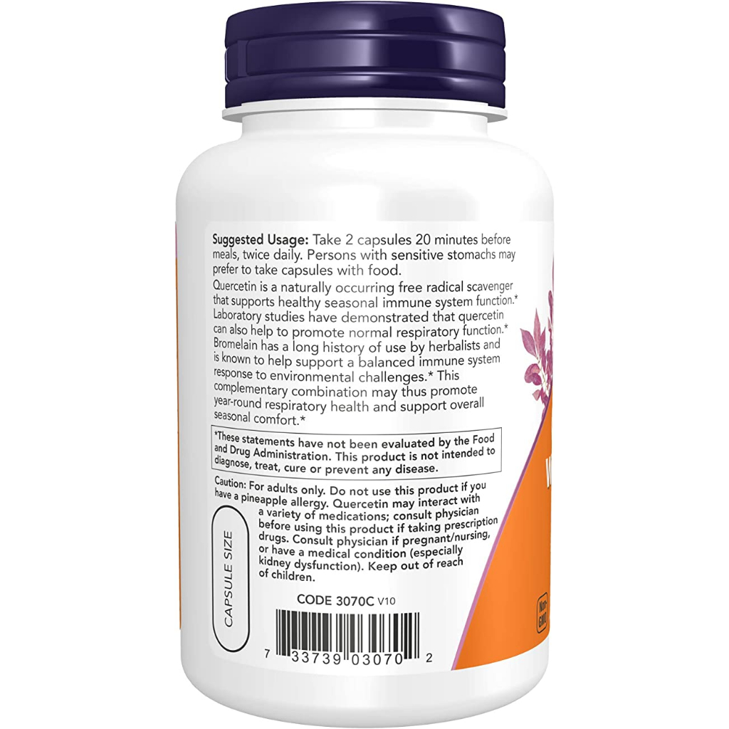 Now Foods Quercetin with Bromelain - Viên uống cân bằng miễn dịch, tăng đề kháng 120 viên