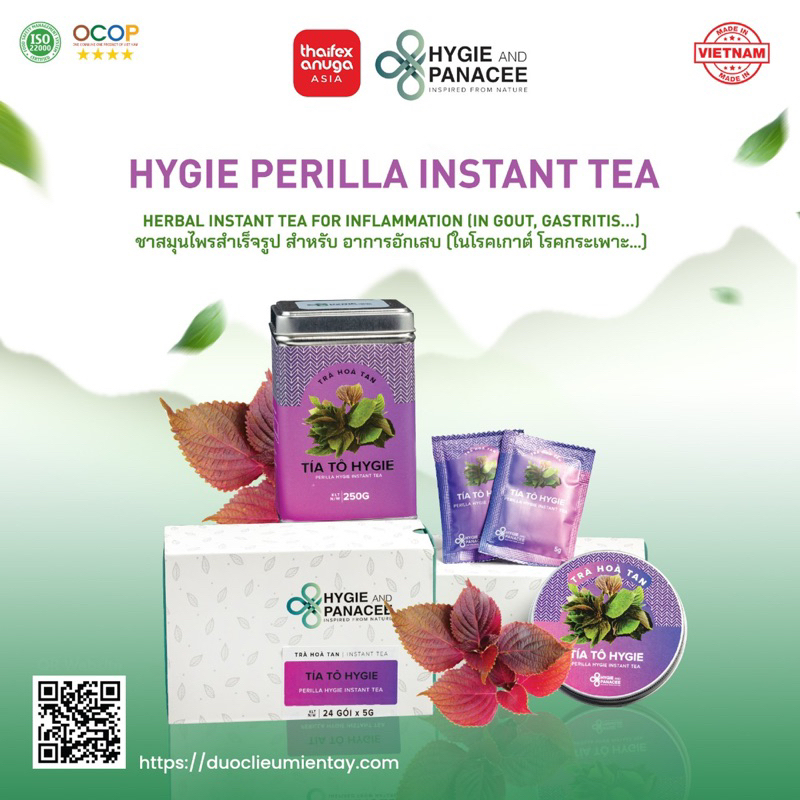 Trà Tía Tô Hygie - Giảm thâm nám, dị ứng, chống oxy hóa - Hộp 24 gói x 5g