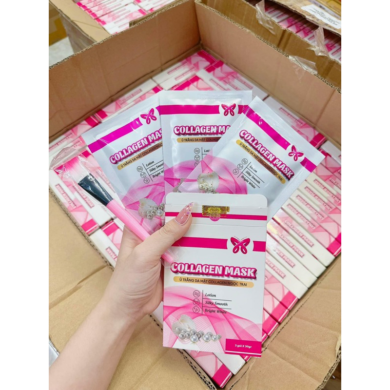 Ủ TRẮNG MẶT COLLAGEN NGỌC TRAI [3gói kèm cọ]