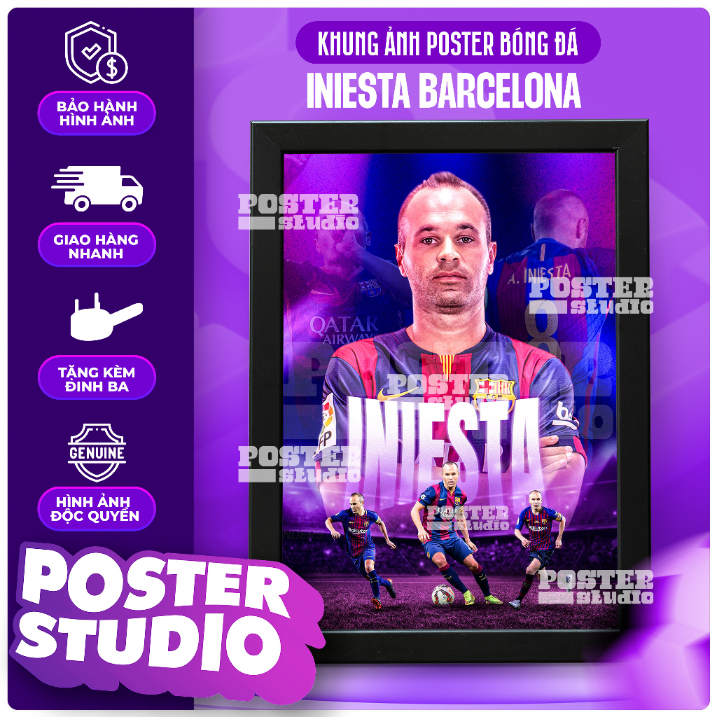 Poster, khung tranh trang trí Andrés Iniesta  (bao gồm Poster và khung Composite)