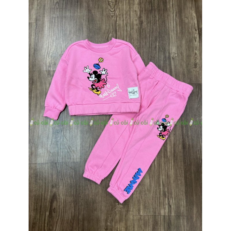 BD2308 Bộ nỉ bông BG Mickey Minnie hồng 100 years (10-28kg)
