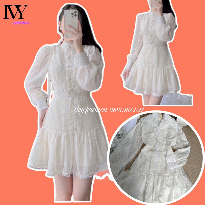 Váy trắng đầm công chúa đầm dự tiệc suông tay dài đuôi cá tay bồng phối ren giá rẻ đẹp cao cấp