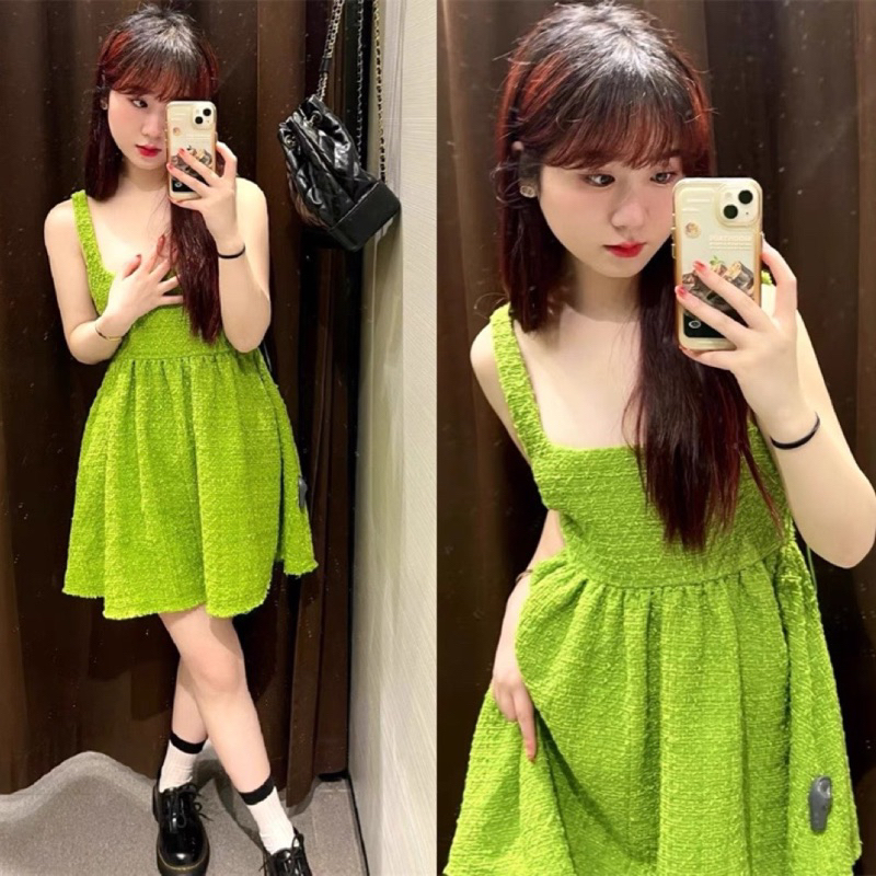 KATIE DRESS Đầm dạ tweed đầm ngắn 2 dây xanh cốm phong cách ulzzang SAM SAM BOUTIQUE