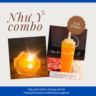 Đèn bơ cúng Phật JVALA - combo Như Ý (nến bơ hoa sen + chai dầu bơ nguyên chất 1 lít)