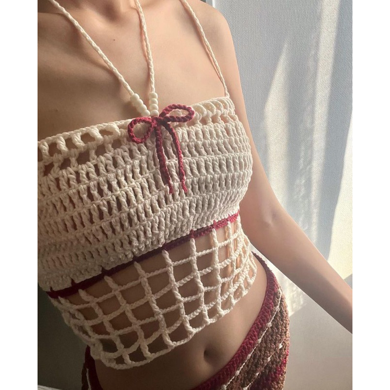 Amormio | Bennyeset TOP + SKIRT | Set bikini len móc thủ công phối màu