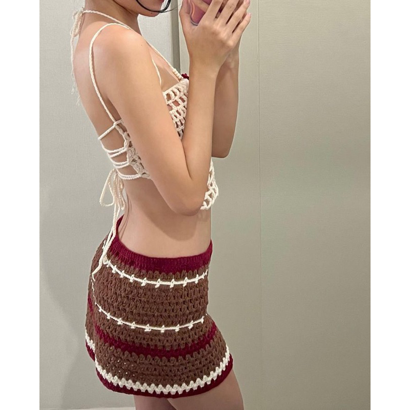 Amormio | Bennyeset TOP + SKIRT | Set bikini len móc thủ công phối màu