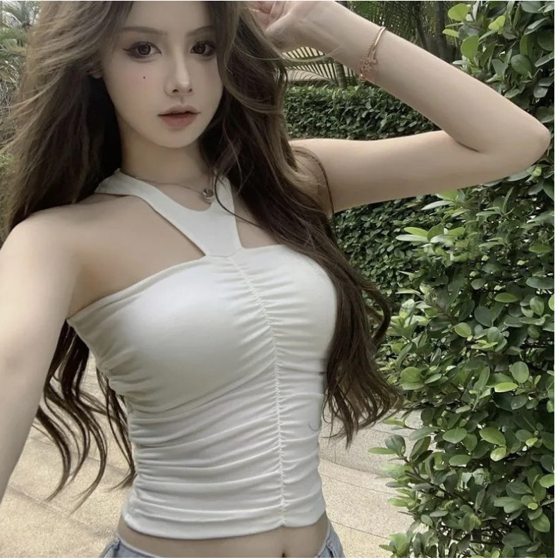 Áo Yếm Ôm Dáng Không Tay Xếp Nếp Có Đệm Ngực Thời Trang Mùa Hè Cho Nữ 18