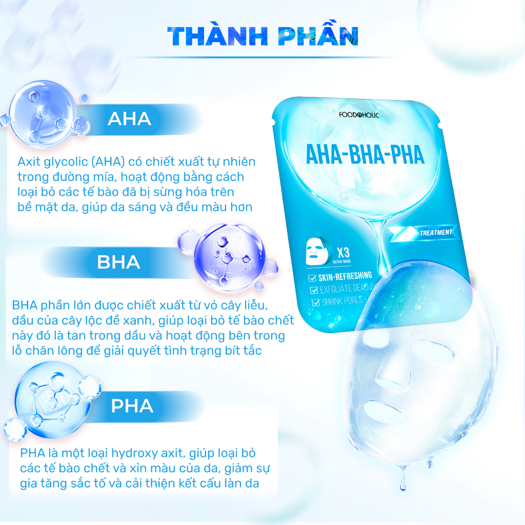 Combo 10 Mặt Nạ Foodaholic Acid Tẩy Tế Bào Chết, Giảm Mụn AHA-BHA-PHA Ample Mask 23ml/1miếng