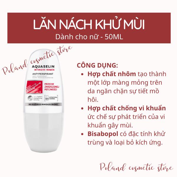 Lăn nách khử mùi Aquaselin, lăn nách nam, lăn nách nữ khử mùi hôi và giúp nách khô thoáng 50ml
