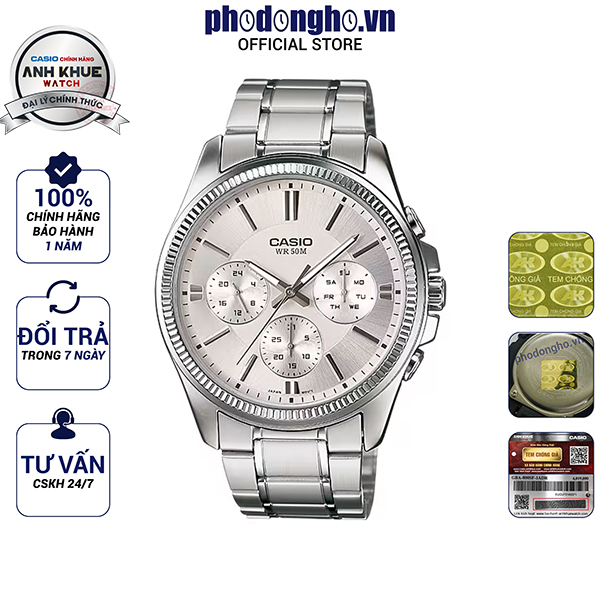 Đồng hồ nam dây kim loại Casio chính hãng Anh Khuê MTP-1375D-7AVDF