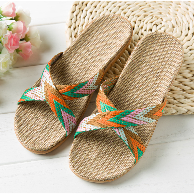 Dép cói quai chéo đốm màu vintage, mang nhà, đi làm, đi chơi, đi biển