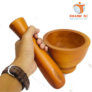 Bộ cối chày thanh tú gỗ xà cừ 15cm
