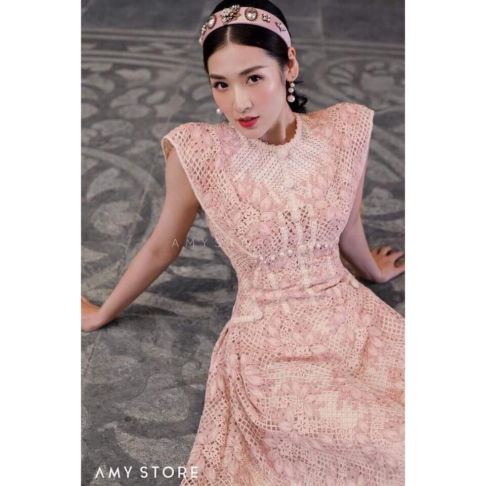 Đầm ren amy cao cấp hồng phấn dáng dài sang trọng