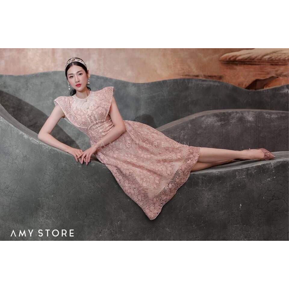 Đầm ren amy cao cấp hồng phấn dáng dài sang trọng