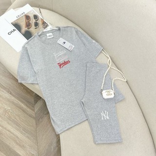 Bộ đồ cotton bozip chuẩn MLB đẹp sịn sò áo form rộng quần legging lửng thêu chữ