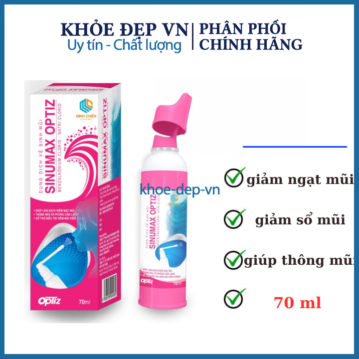 DUNG DỊCH VỆ SINH MŨI SINUMAX OPTIZ trẻ em giúp mũi thông thoáng. giảm nghẹt mũi, ngừa cảm lạnh hộp 70 ml