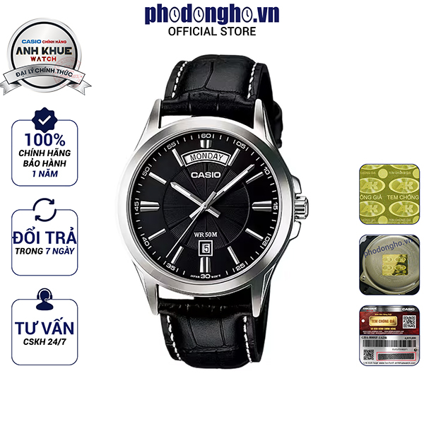 Đồng hồ nam dây da Casio chính hãng Anh Khuê MTP-1381L-1AVDF