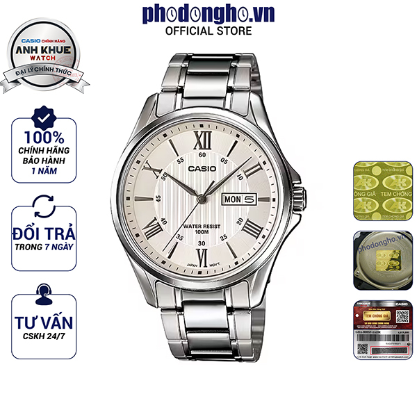 Đồng hồ nam dây kim loại Casio chính hãng Anh Khuê MTP-1384D-7AVDF