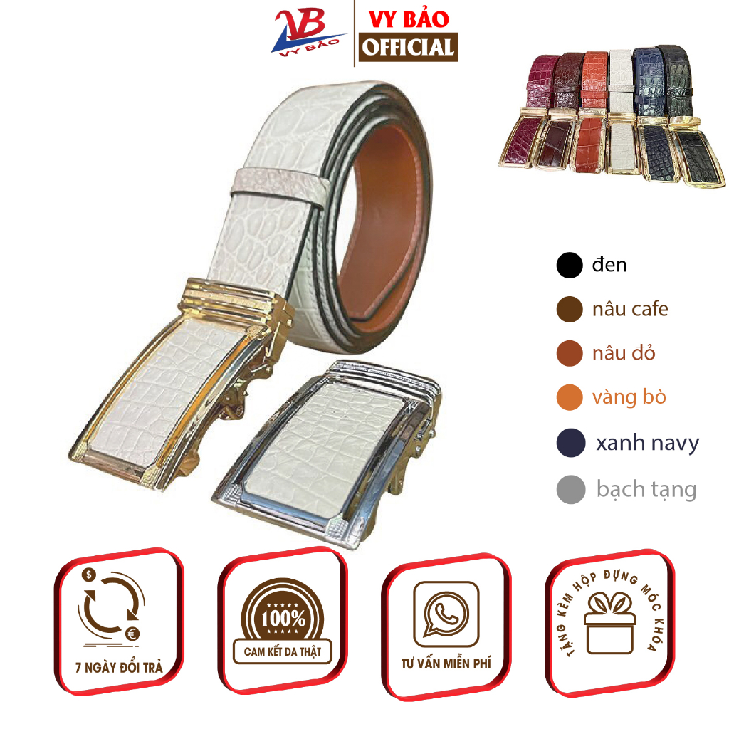 Dây Lưng Nam Da Cá Sấu Thật Bản 3.5cm dài 120cm màu Trắng da trơn Bụng tặng kèm móc khóa tay cá sấu