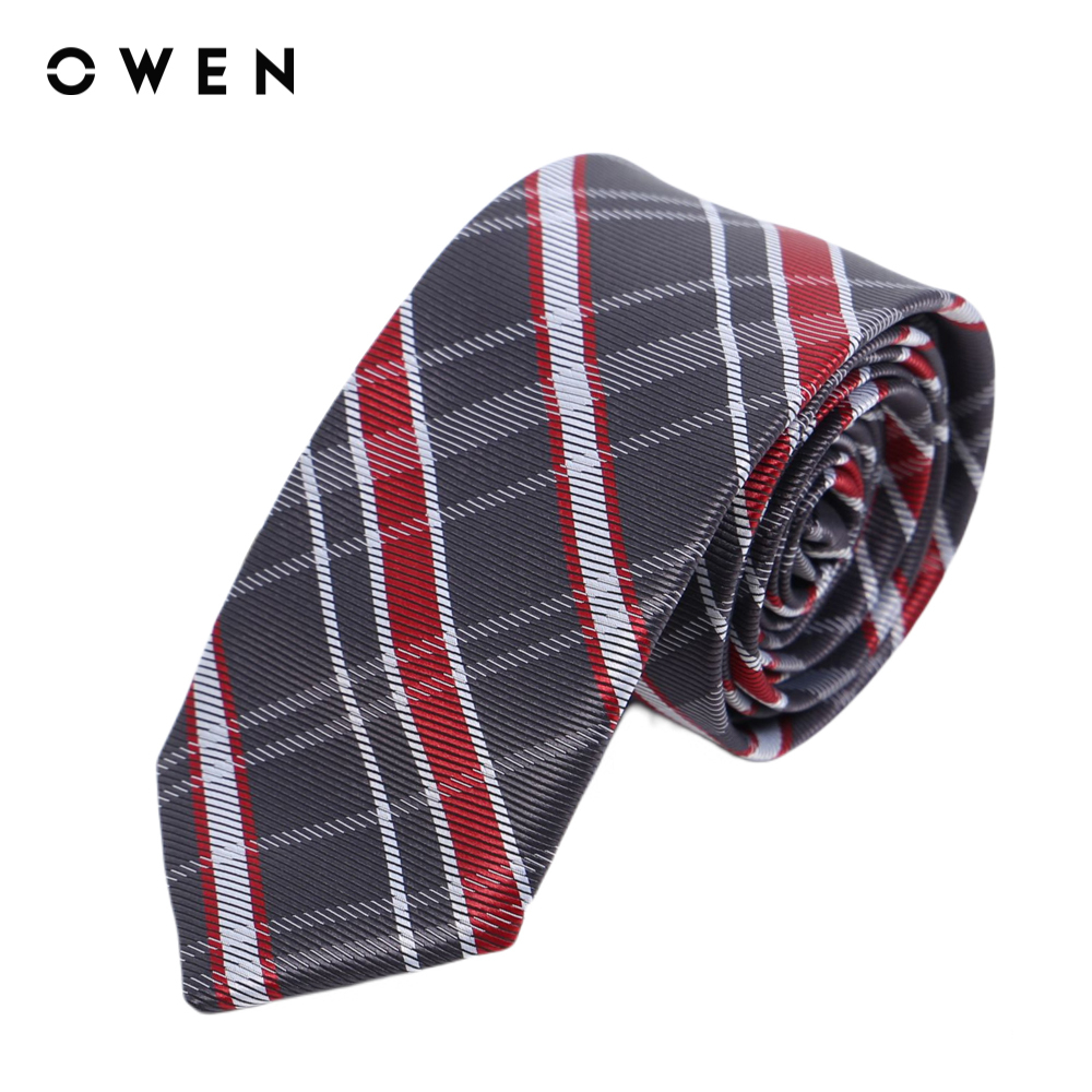 OWEN - Cà vạt Nam Owen màu Xanh đậm kẻ đỏ trắng chất liệu  Polyeste/Silk - CV220517