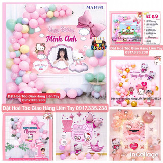 Sét bóng trang trí sinh nhật hello kitty mẫu mới 2023 tặng bơm keo