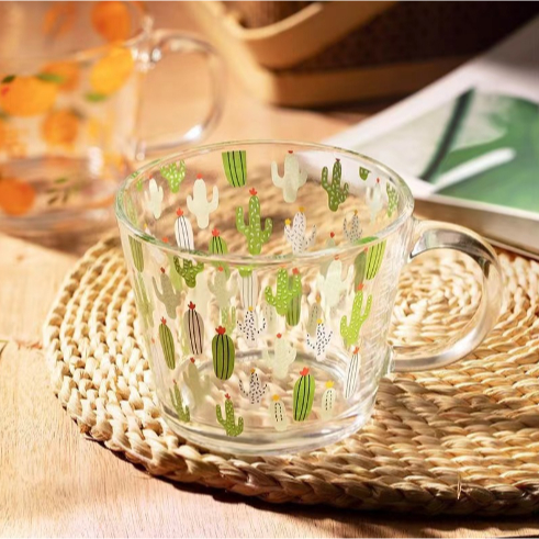 Cốc xương rồng có vạch chia CTT55 ly chia vạch thủy tinh dễ thương 350ml