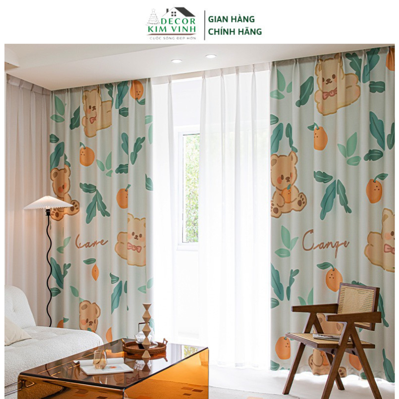 Rèm Dán Khoen Lỗ, Khoen Ri Đô, Rèm Dán Gấu Cam Decor Kim Vinh DCKV0011