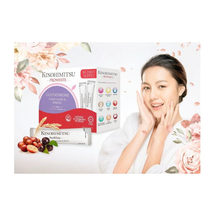 Bột uống Glutathone Giúp Trắng Da_Khỏe Gan Kinohimitsu Prowhite Hộp HSD: Tháng 8/2024