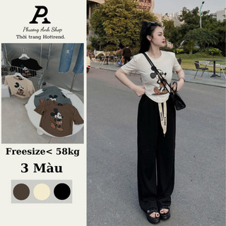 Áo Thun Cổ Tròn Ôm Body Dáng Ngắn In Hình Mickey.