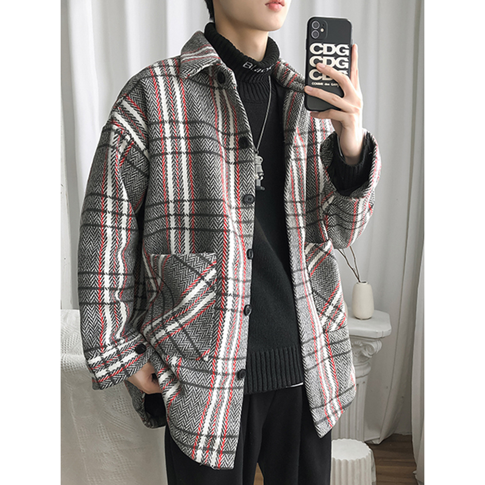 Áo blazer dạ nam hoạ tiết kẻ sọc DAB form rộng áo khoát dạ jaket nam phong cách Hàn Quốc 101221