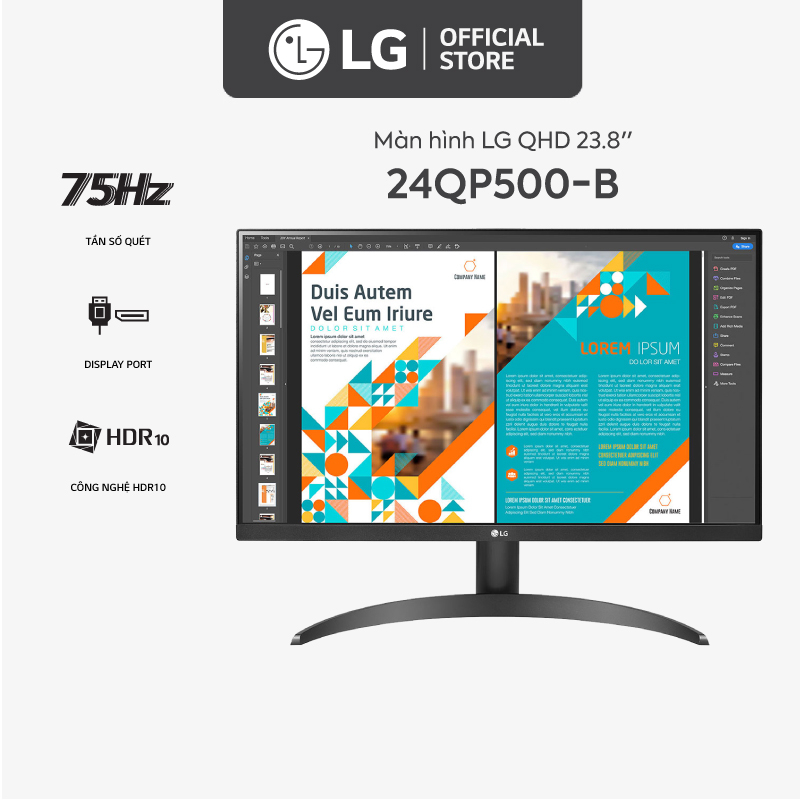 Màn Hình LG 24QP500-B 23.8'' IPS 75Hz QHD AMD FreeSync™- Hàng Chính Hãng