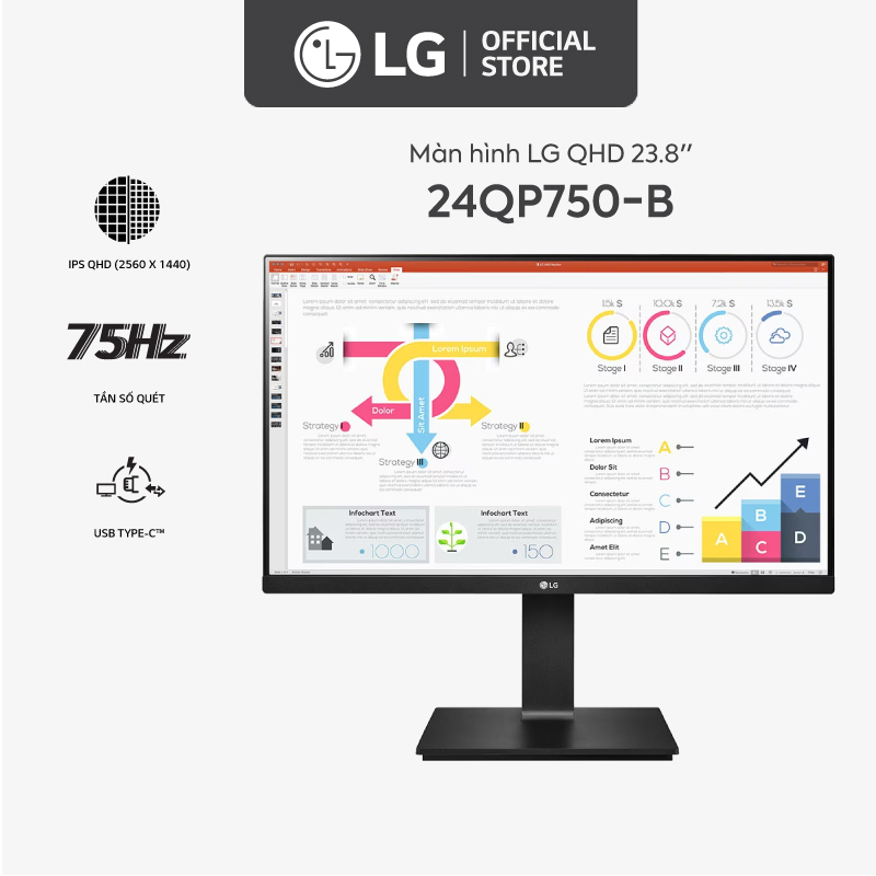 Màn Hình LG 24QP750-B 23.8'' QHD IPS AMD FreeSync HDR10 sRGB 99% USB Type-C