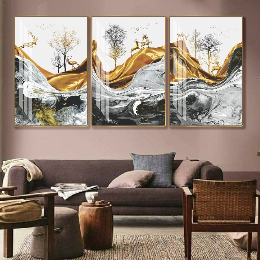Tranh tráng gương - Bộ 3 tranh Lala decor phòng khách, phòng ngủ- Nhiều mẫu tranh trang trí giá rẻ tặng kèm đinh đa năng